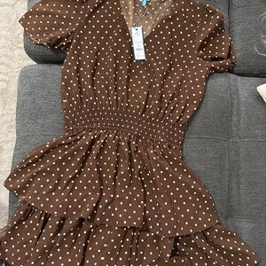 Draper James Brown and White Polka Dot Dress